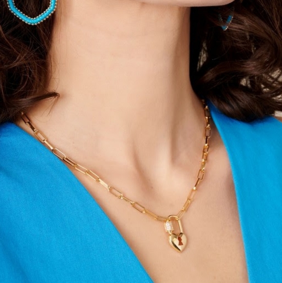 Silver Chain Necklace with Heart Lock Charm - Picture 3 of 7